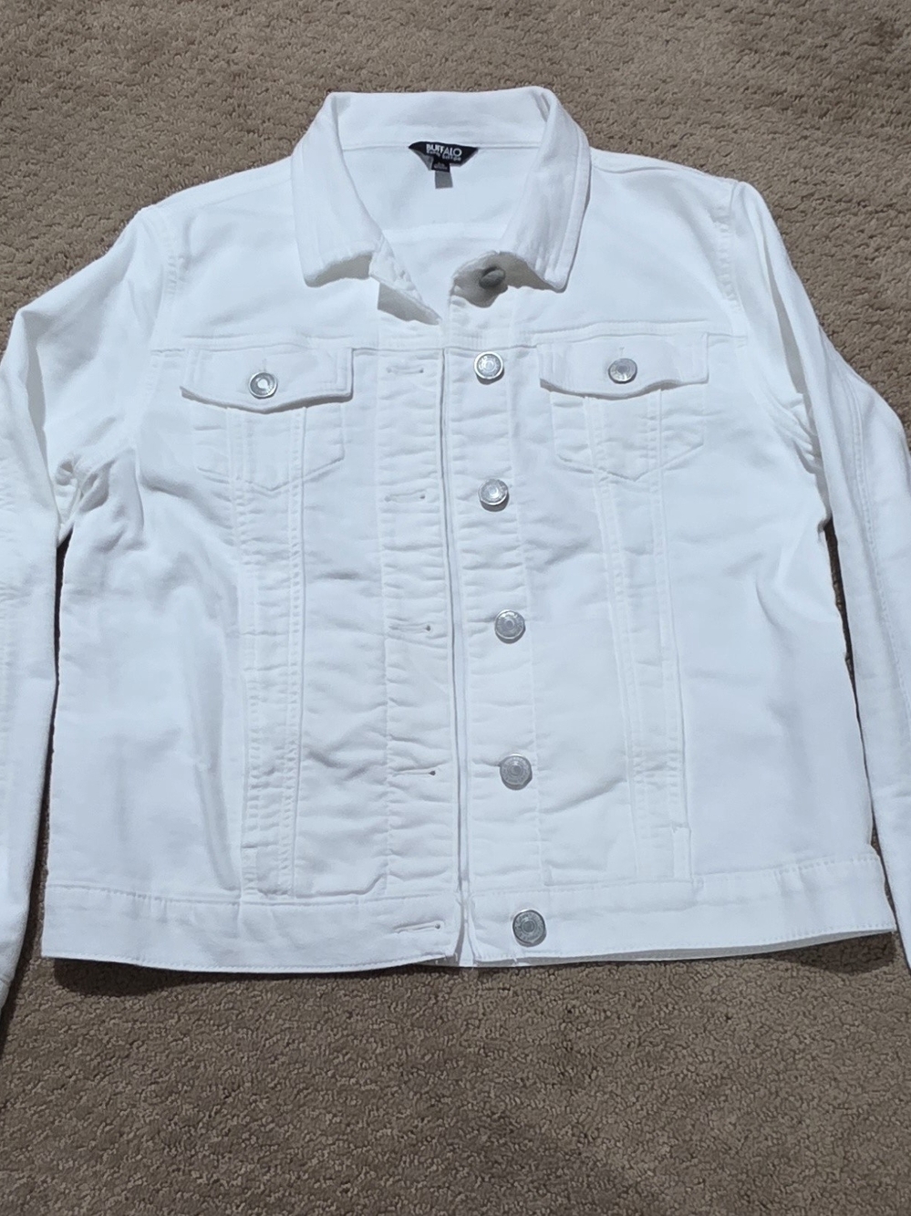 Buffalo David Bitton White Denim Jacket with Silver Buttons